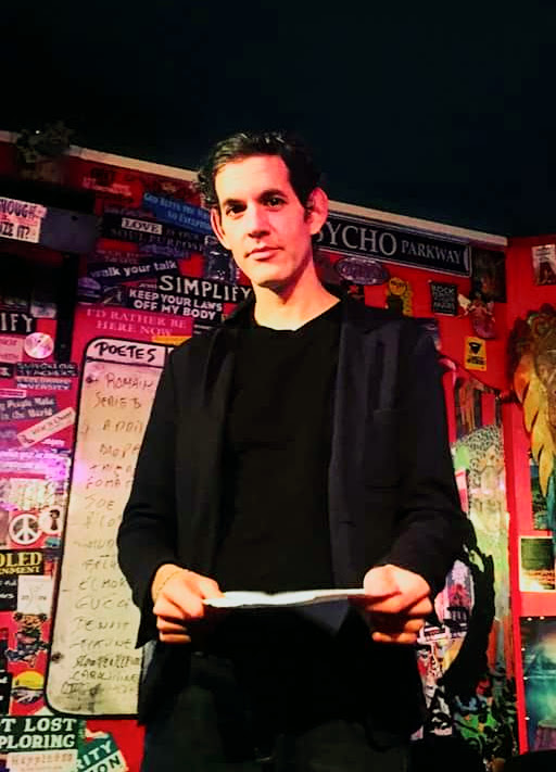 the author at open mic